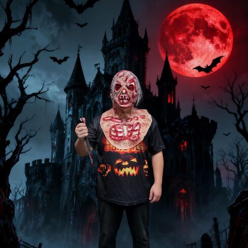 Scary Zombie Mask, Creepy Walking Dead Monster Latex Mask Cosplay Costume for Halloween Party Props - Light Red in Saudi Arabia