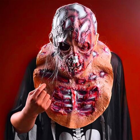 Scary Zombie Mask, Creepy Walking Dead Monster Latex Mask Cosplay Costume for Halloween Party Props - Light Red in Saudi Arabia