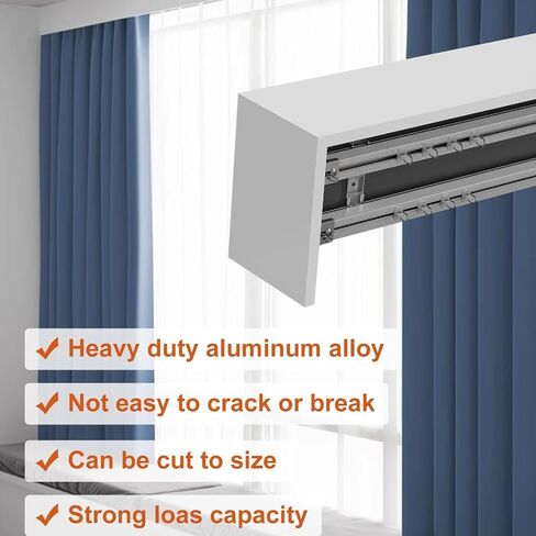 Aluminum Alloy Curtain Track System with Silent Rollers, Double Rails & Pelmet Box for Bedroom, Wall Mount, 1.4m (4.6ft) - Smooth Operation & Modern Design in Kuwait