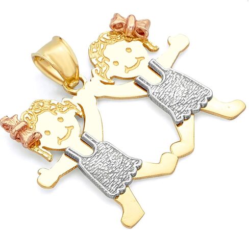 GoldenMine 14k Tri Color Gold Girl-Girl Pendant (Size : 22 x 28 mm) in Kuwait