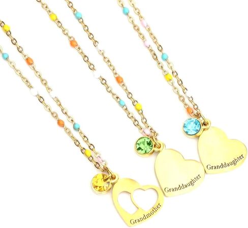 Mother Daughter Necklace, Colorful Beaded Stainless Steel Necklace,Grandmather Granddaughter Necklace Set in Saudi Arabia
