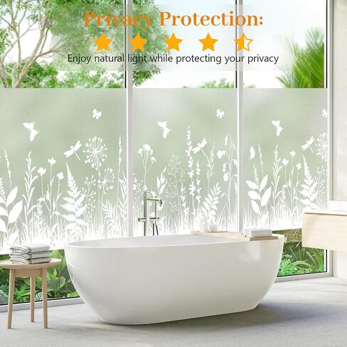 Frosted Glass Window Privacy Film, Decorative Pattern, Static Cling No Glue, Removable Reusable, UV Blocking Anti-Glare, Privacy Window Film for Bathroom Bedroom Office, 17.5" x 78.7" in Saudi Arabia