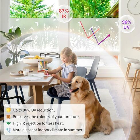 Frosted Glass Window Privacy Film, Decorative Pattern, Static Cling No Glue, Removable Reusable, UV Blocking Anti-Glare, Privacy Window Film for Bathroom Bedroom Office, 17.5" x 78.7" in Saudi Arabia