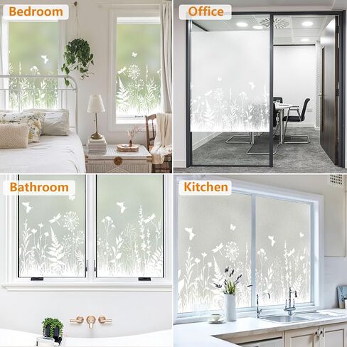 Frosted Glass Window Privacy Film, Decorative Pattern, Static Cling No Glue, Removable Reusable, UV Blocking Anti-Glare, Privacy Window Film for Bathroom Bedroom Office, 17.5" x 78.7" in Saudi Arabia