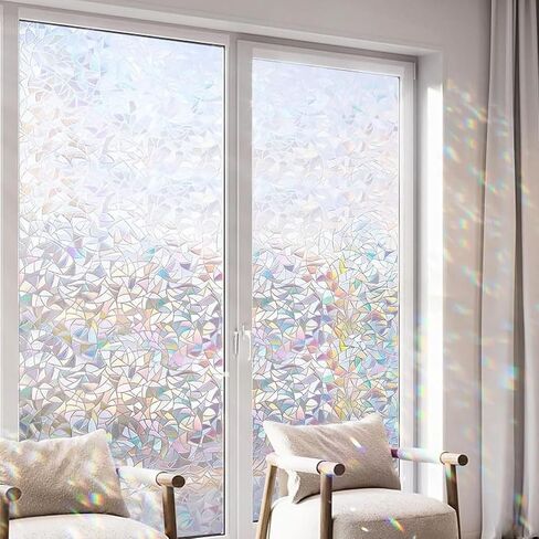 Window Privacy Film, 3D Stained Glass Window Film with Static Cling, Non-Adhesive Heat Control and Sun Blocking Windows Tint for Bathroom, Home,Office and Glass Doors, 11.8" x 78.7" in Kuwait