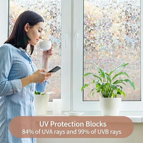 Window Privacy Film, 3D Stained Glass Window Film with Static Cling, Non-Adhesive Heat Control and Sun Blocking Windows Tint for Bathroom, Home,Office and Glass Doors, 11.8" x 78.7" in Kuwait