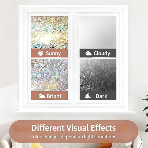 Window Privacy Film, 3D Stained Glass Window Film with Static Cling, Non-Adhesive Heat Control and Sun Blocking Windows Tint for Bathroom, Home,Office and Glass Doors, 11.8" x 78.7" in Kuwait