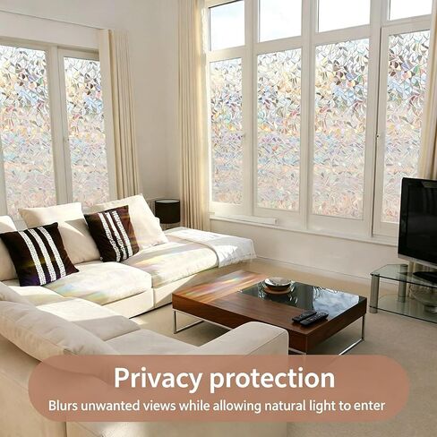 Window Privacy Film, 3D Stained Glass Window Film with Static Cling, Non-Adhesive Heat Control and Sun Blocking Windows Tint for Bathroom, Home,Office and Glass Doors, 11.8" x 78.7" in Kuwait
