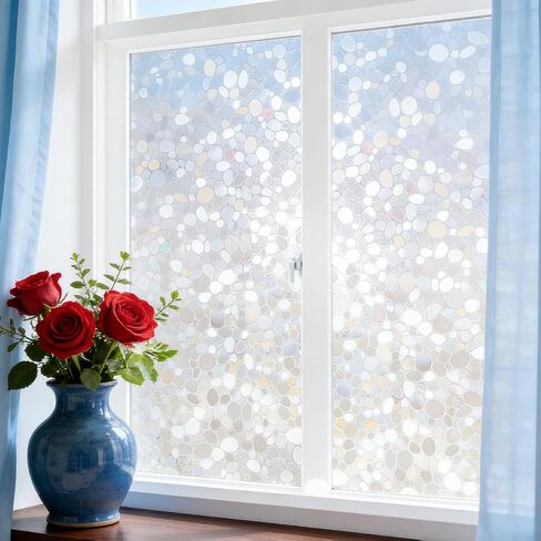 3D Pebble Window Privacy Film, Static Cling Non Adhesive Rainbow Window Clings, UV Blocking Stained Glass Decorative Film for Glass Door Covering, 11.8x39.4 Inches in Kuwait