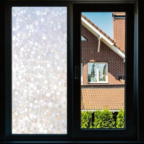 3D Pebble Window Privacy Film, Static Cling Non Adhesive Rainbow Window Clings, UV Blocking Stained Glass Decorative Film for Glass Door Covering, 11.8x39.4 Inches in Kuwait