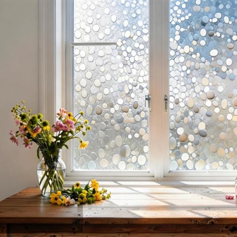 3D Pebble Window Privacy Film, Static Cling Non Adhesive Rainbow Window Clings, UV Blocking Stained Glass Decorative Film for Glass Door Covering, 11.8x39.4 Inches in Kuwait