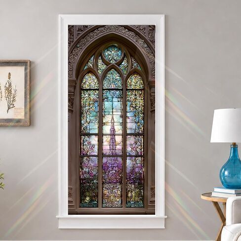 1PC Stained Glass Style Window Film 17.3 × 39.4 Inch White Dove Cross and Grapevine Decorative Privacy Static Cling Glass Cover for Home Church Office Living Room Door Window Decor in Kuwait