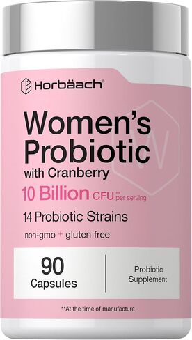 Horbäach Women's Probiotic with Cranberry Supplement | 10 Billion CFU | 14 Probiotic Strains | 90 Capsules | Non GMO, Gluten Free in Kuwait