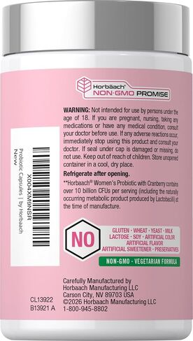 Horbäach Women's Probiotic with Cranberry Supplement | 10 Billion CFU | 14 Probiotic Strains | 90 Capsules | Non GMO, Gluten Free in Kuwait