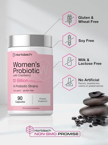 Horbäach Women's Probiotic with Cranberry Supplement | 10 Billion CFU | 14 Probiotic Strains | 90 Capsules | Non GMO, Gluten Free in Kuwait