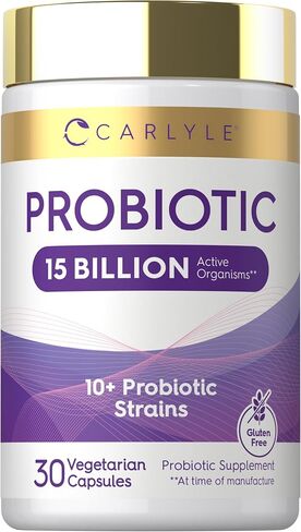 Carlyle Probiotic | 15 Billion CFU | 30 Capsules | 10 Probiotic Strains with Prebiotic Fiber | Delayed Release | Non GMO, Gluten Free in Kuwait