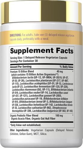 Carlyle Probiotic | 15 Billion CFU | 30 Capsules | 10 Probiotic Strains with Prebiotic Fiber | Delayed Release | Non GMO, Gluten Free in Kuwait