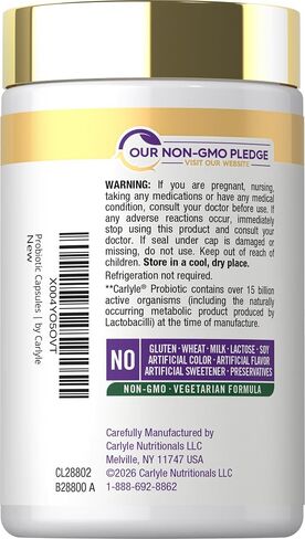 Carlyle Probiotic | 15 Billion CFU | 30 Capsules | 10 Probiotic Strains with Prebiotic Fiber | Delayed Release | Non GMO, Gluten Free in Kuwait