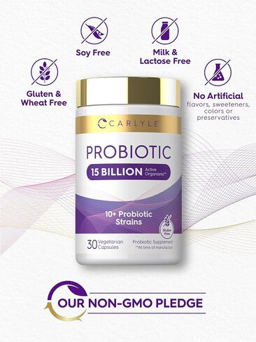 Carlyle Probiotic | 15 Billion CFU | 30 Capsules | 10 Probiotic Strains with Prebiotic Fiber | Delayed Release | Non GMO, Gluten Free in Kuwait