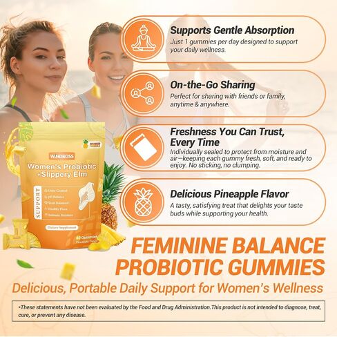 Her Juicy Womens Probiotic Gummies – Daily Feminine Care for Vaginal Health & Yeast PH Balance with Slippery Elm & Prebiotics – Supports Freshness & Balance – Individually Wrapped, 40 Gummies in Saudi Arabia