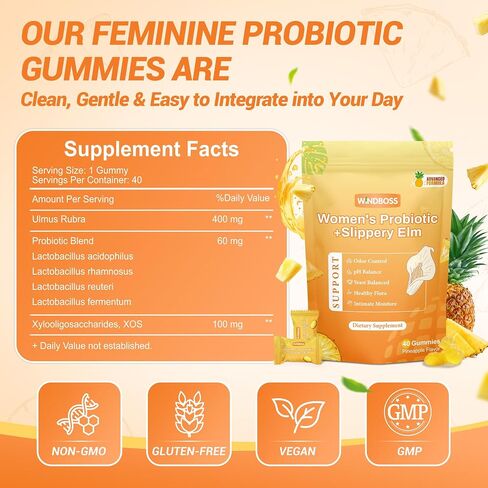 Her Juicy Womens Probiotic Gummies – Daily Feminine Care for Vaginal Health & Yeast PH Balance with Slippery Elm & Prebiotics – Supports Freshness & Balance – Individually Wrapped, 40 Gummies in Saudi Arabia
