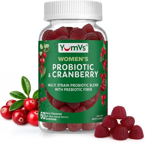 Yum-V’s Probiotics for Women Gummies with Cranberry – 5 Billion CFU, 11-Strain Probiotic with Prebiotic Fiber, Cranberry Extract & D-Mannose – Supports Digestive, Vaginal & Urinary Health (60 Count) in Kuwait