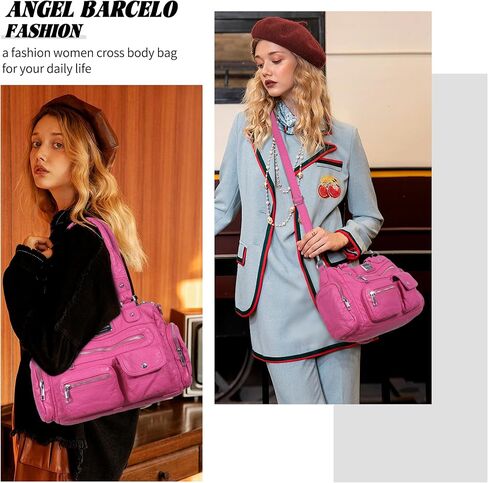 Angel Barcelo Purses for Women Small Hobo Shoulder Bag Multi-Pocket Tote Bag with Zipper in Saudi Arabia