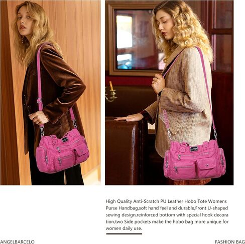 Angel Barcelo Purses for Women Small Hobo Shoulder Bag Multi-Pocket Tote Bag with Zipper in Saudi Arabia