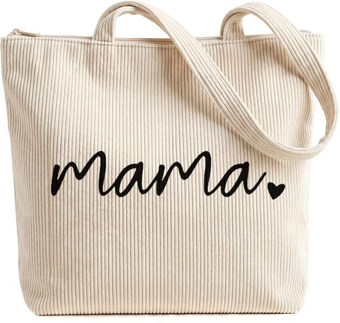 Kimoli Cute Corduroy Tote Bag for Women, Large Mom Mama Tote Bag with Zipper, Mom Gifts for New Mom in Saudi Arabia