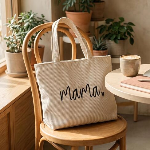 Kimoli Cute Corduroy Tote Bag for Women, Large Mom Mama Tote Bag with Zipper, Mom Gifts for New Mom in Saudi Arabia