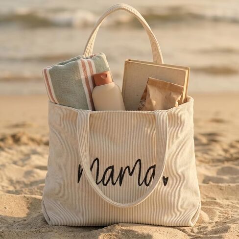 Kimoli Cute Corduroy Tote Bag for Women, Large Mom Mama Tote Bag with Zipper, Mom Gifts for New Mom in Saudi Arabia