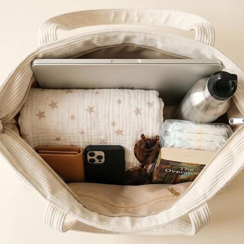 Kimoli Cute Corduroy Tote Bag for Women, Large Mom Mama Tote Bag with Zipper, Mom Gifts for New Mom in Saudi Arabia