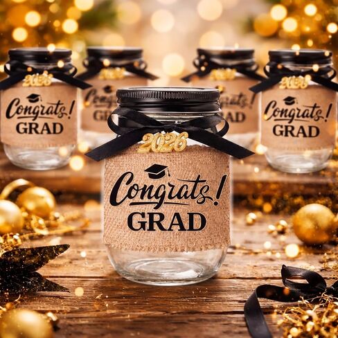 6 Sets 2026 Graduation Gifts Graduation Mason Jars Class of 2026 Grad Centerpieces for Tables Decorations Money Jars with Linen Sleeves Pendant Ribbon for Congrats Grad Party Supplies in Kuwait