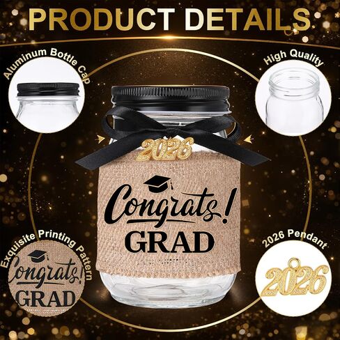 6 Sets 2026 Graduation Gifts Graduation Mason Jars Class of 2026 Grad Centerpieces for Tables Decorations Money Jars with Linen Sleeves Pendant Ribbon for Congrats Grad Party Supplies in Kuwait