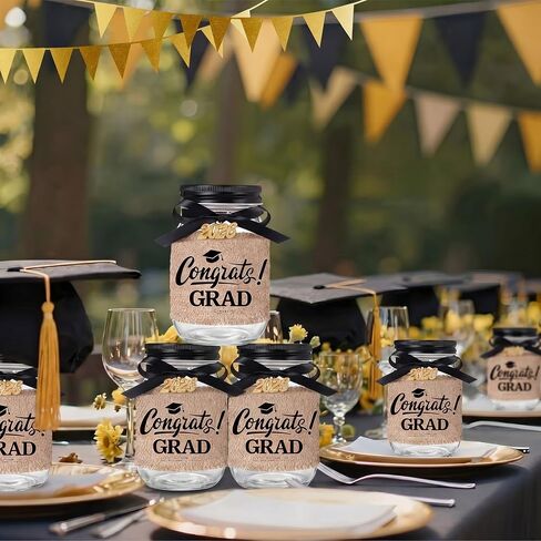 6 Sets 2026 Graduation Gifts Graduation Mason Jars Class of 2026 Grad Centerpieces for Tables Decorations Money Jars with Linen Sleeves Pendant Ribbon for Congrats Grad Party Supplies in Kuwait