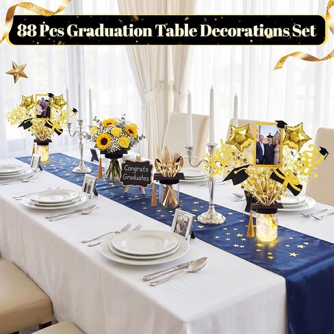 6 Set Graduation Table Decorations with LED Lights, Mason Jar Graduation Table Centerpiece with Felt Grad Cap Photo Frames 2026 Sticks Star Balloons for College Congrats Grad Party Supplies in Saudi Arabia