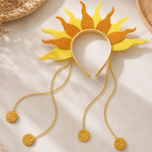 Sun Headband Sunshine Headband, Gold Yellow Glitter Sun Hair Headband with Beaded Chain Costume Accessory for Party Festival Birthday Baby Shower Photo Prop in Saudi Arabia