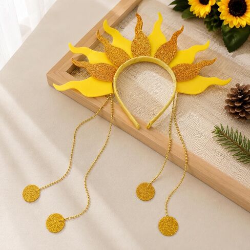 Sun Headband Sunshine Headband, Gold Yellow Glitter Sun Hair Headband with Beaded Chain Costume Accessory for Party Festival Birthday Baby Shower Photo Prop in Saudi Arabia
