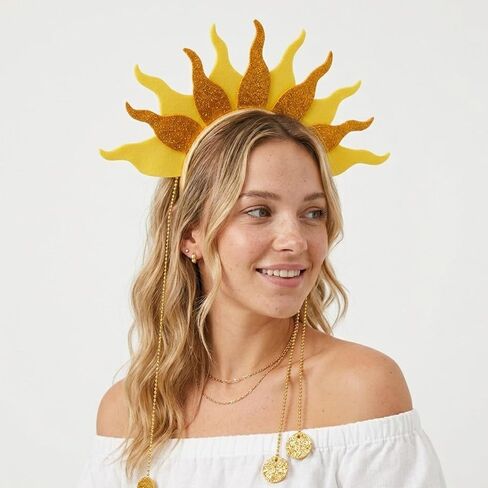 Sun Headband Sunshine Headband, Gold Yellow Glitter Sun Hair Headband with Beaded Chain Costume Accessory for Party Festival Birthday Baby Shower Photo Prop in Saudi Arabia