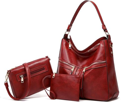 myfriday 3pcs Soft PU Leather Hobo Shoulder Bag for Women Large Trendy Crossbody Tote Bag Satchel Purse and Wallet Set in Saudi Arabia