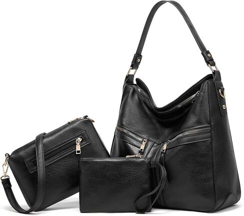 myfriday 3pcs Soft PU Leather Hobo Shoulder Bag for Women Large Trendy Crossbody Tote Bag Satchel Purse and Wallet Set in Saudi Arabia