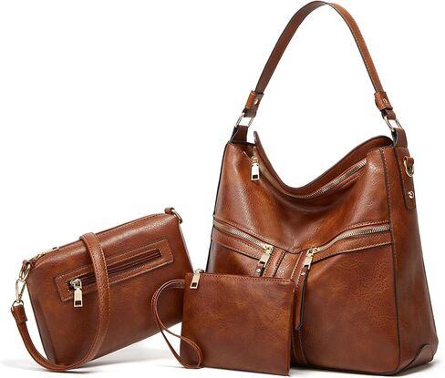 myfriday 3pcs Soft PU Leather Hobo Shoulder Bag for Women Large Trendy Crossbody Tote Bag Satchel Purse and Wallet Set in Saudi Arabia