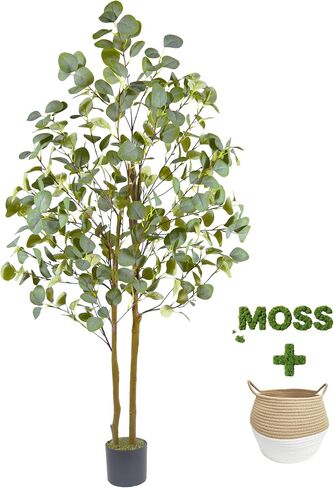Artificial Eucalyptus Tree, 6ft Tall Fake Eucalyptus Plant with Basket for Indoor Outdoor, 72'' Silk Leaves Faux Tree for Home Office Livingroom Floor Décor in Kuwait