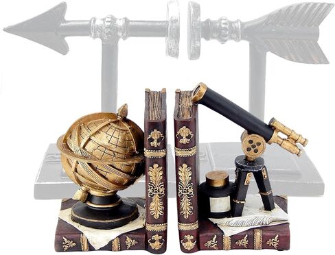 Bellaa Decorative Bookends Astronomy Vintage Retro Tellurion Galileo Sky Telescope Globe Armillary Sphere Non Skid Heavy-Duty Book Ends Shelves 29592 in Kuwait