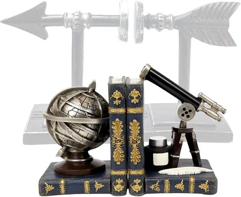 Bellaa Decorative Bookends Astronomy Vintage Retro Tellurion Galileo Sky Telescope Globe Armillary Sphere Non Skid Heavy-Duty Book Ends Shelves 29592 in Kuwait