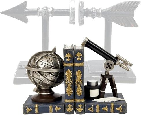 Bellaa Decorative Bookends Astronomy Vintage Retro Tellurion Galileo Sky Telescope Globe Armillary Sphere Non Skid Heavy-Duty Book Ends Shelves 29592 in Kuwait