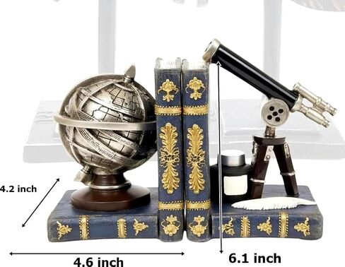 Bellaa Decorative Bookends Astronomy Vintage Retro Tellurion Galileo Sky Telescope Globe Armillary Sphere Non Skid Heavy-Duty Book Ends Shelves 29592 in Kuwait