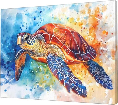 Sea Turtle Wall Art, Banksy Ocean Turtles Pictures Wall Decor, Coastal Animal Canvas Prints Painting, Framed Artwork for Bathroom Bedroom Living Room Office Home Decoration 16"x12" in Saudi Arabia