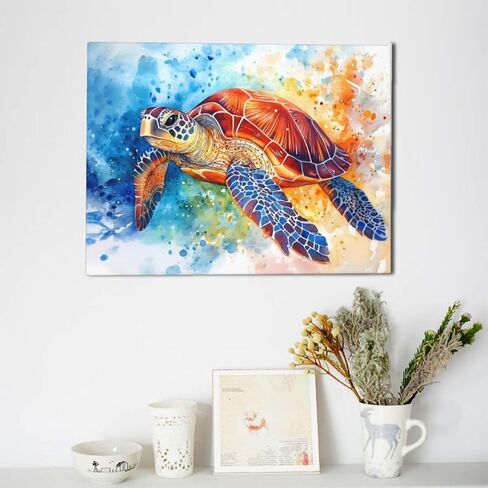 Sea Turtle Wall Art, Banksy Ocean Turtles Pictures Wall Decor, Coastal Animal Canvas Prints Painting, Framed Artwork for Bathroom Bedroom Living Room Office Home Decoration 16"x12" in Saudi Arabia