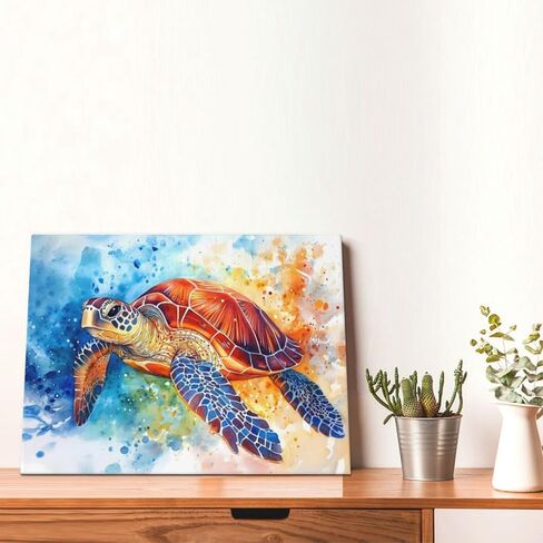 Sea Turtle Wall Art, Banksy Ocean Turtles Pictures Wall Decor, Coastal Animal Canvas Prints Painting, Framed Artwork for Bathroom Bedroom Living Room Office Home Decoration 16"x12" in Saudi Arabia